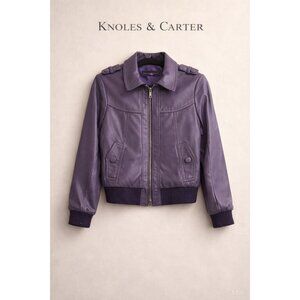 Knoles & Carter Genuine Lambskin Leather Jacket Purple Cropped Bomber Women’s XL